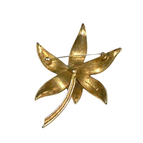 Vtg Signed EMMONS Gold tone Textured Leaf Brooch Pin - Picture 3 of 5
